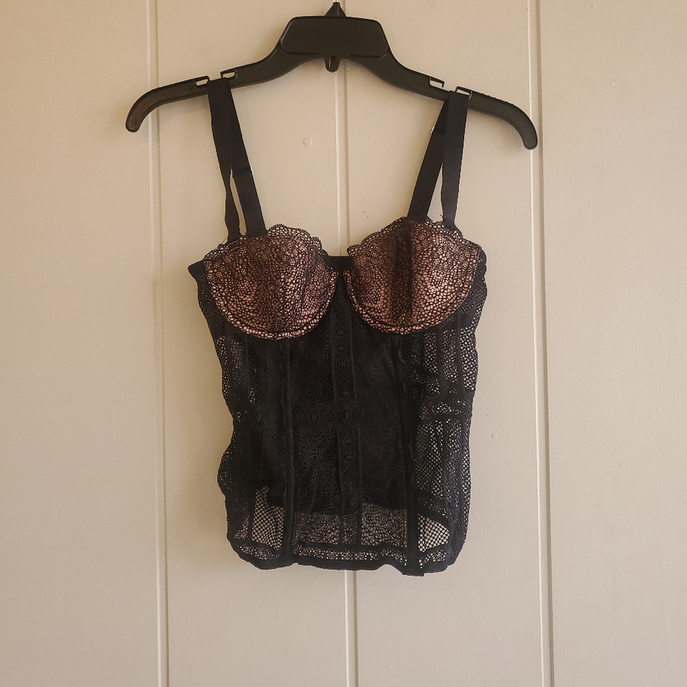 Victoria’s Secret Bustier Corset Lingerie 34B Underwire Black Sheer Lace
